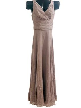 David's Bridal Taupe V-Neck Chiffon Maxi Gown NWOT